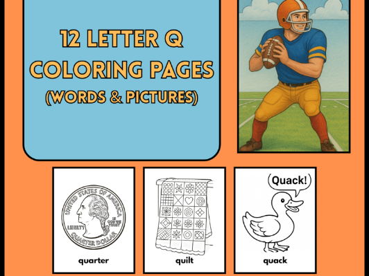 12 Letter Q Coloring Pages Words & Pictures