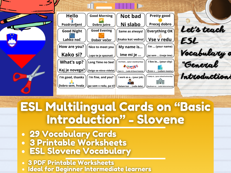 ESL Multilingual Vocabulary Flashcards on "General Introductions" - Slovene