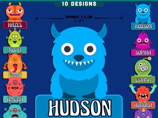 Monster Classroom Name Tags, Playful Student Organization Decor, Editable PowerPoint, 10 Designs