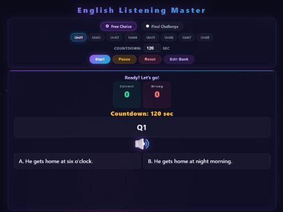 English Listening Quiz Interactive Game