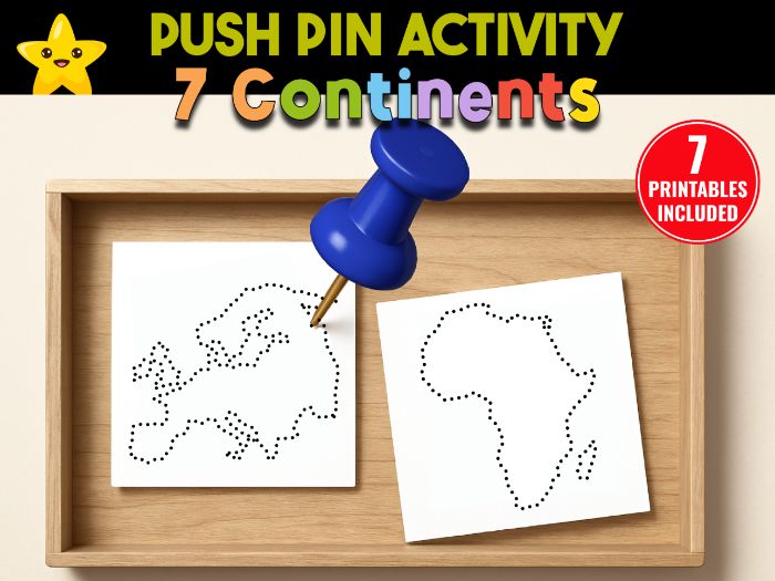 7 Continents Push Pin Poke Prick Punch | Fine Motor Activity for Montessori.