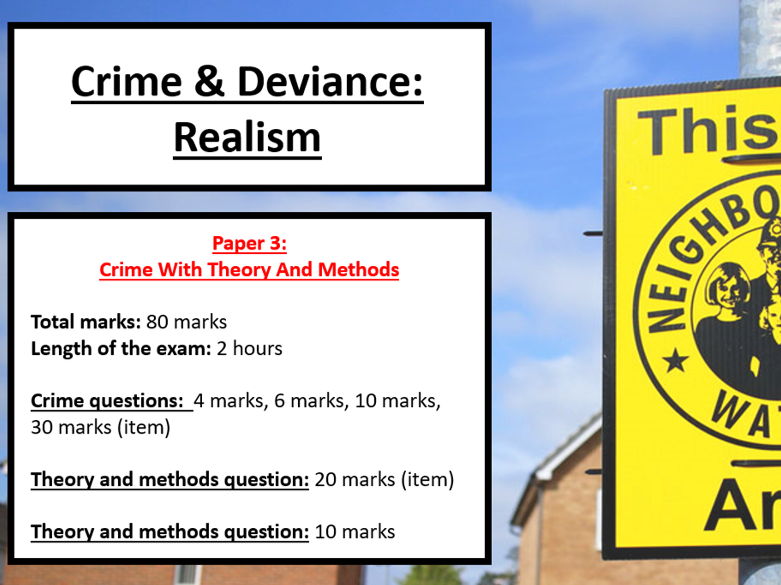 Sociology – Crime & Deviance: Realism Activity Booklet (With Answers)