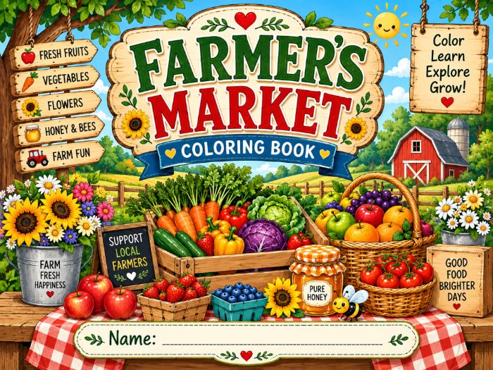 Farmers Market Coloring Book for Kids | Farm, Fruits & Vegetables Coloring Pages K-3