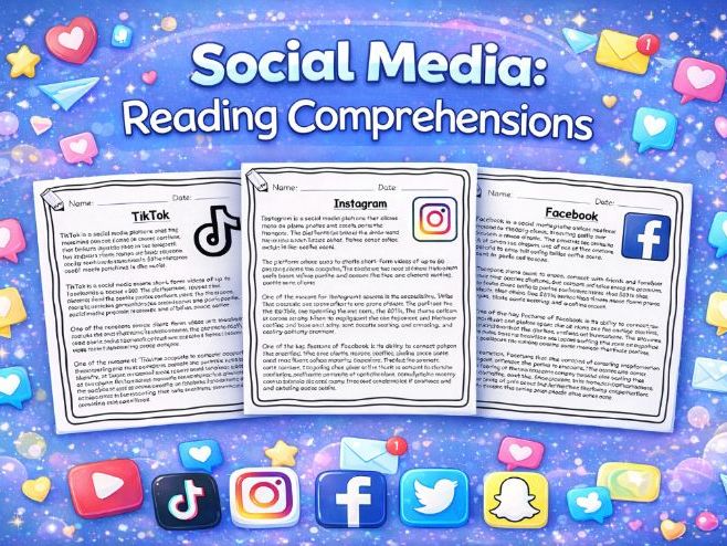 6 Social Media Reading Comprehensions TikTok Facebook Twitter Instagram Snapchat