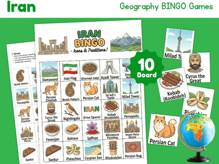 Iran Geography Bingo Game | Country Study & Culture Activity