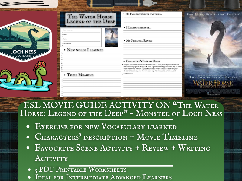 ESL Movie Guide Worksheets - "The Water Horse: Legend of the Deep" - Loch Ness Monster - Scotland