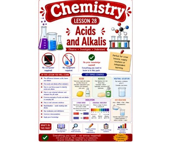 Cheemistry cover lesson 28 Acids and alkalis (Ch28) science