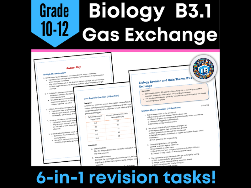 IB DP Biology B3.1 Gas Exchange Quiz and Revision Worksheets 2026
