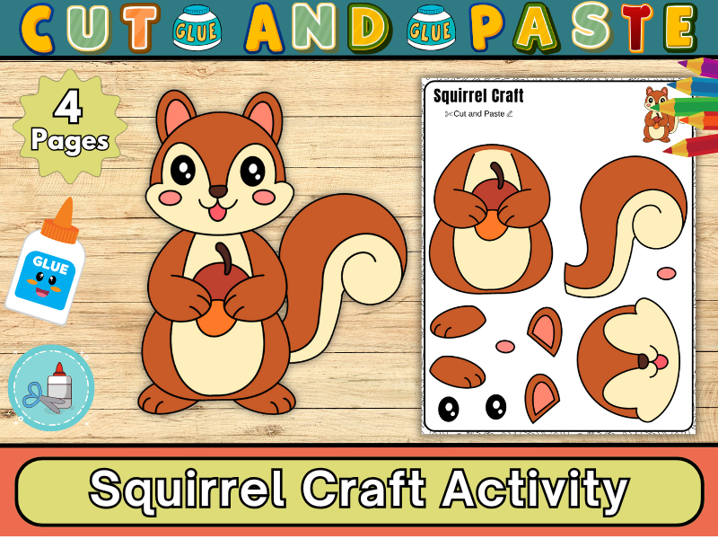 Squirrel Craft Activity-Fall Bulletin Board Theme Craft Activity-Cut & Paste