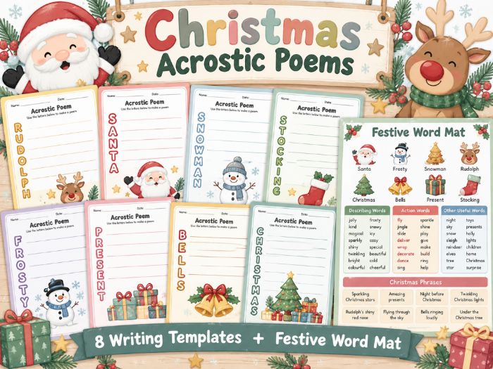 Christmas Acrostic Poems with Word Mat