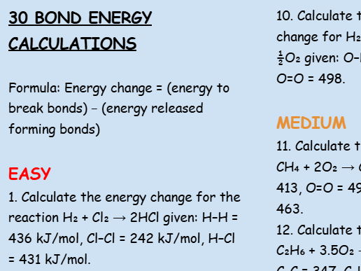 Bond energies calculations