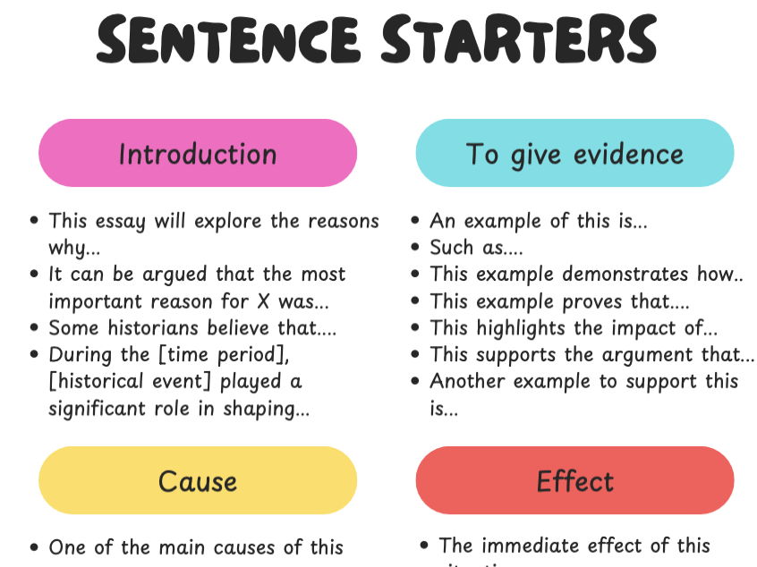History Sentence Starters Poster