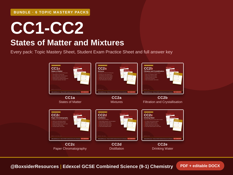CC1 and CC2 States of Matter and Mixtures | Edexcel Combined Science (9-1) | 6 Topic Mastery Pack Bundle
