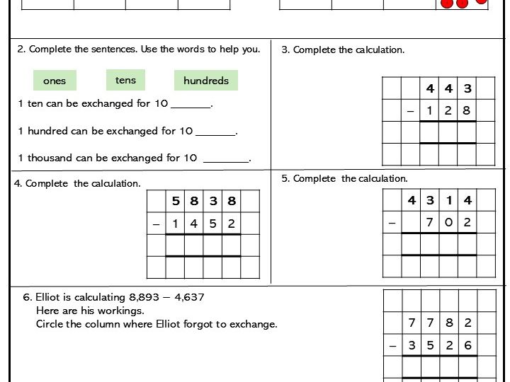 Subtraction with one exchange Foundation