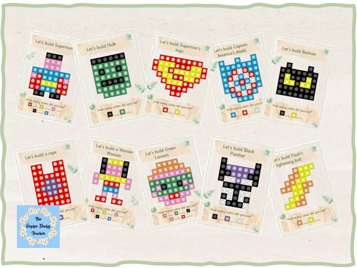 Multilink/Snap Cube Challenge Cards - Superhero (Natural Theme)