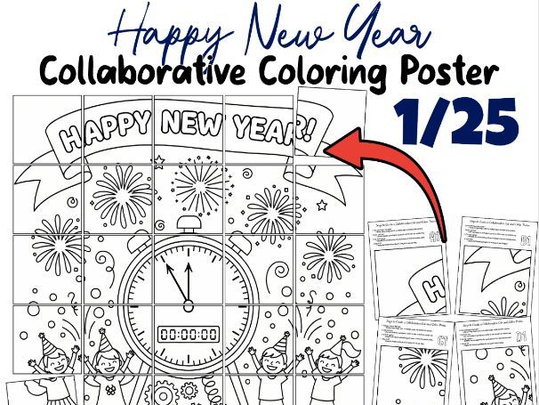 Happy New Year Collaborative Poster | Countdown Clock Winter Classroom Activity