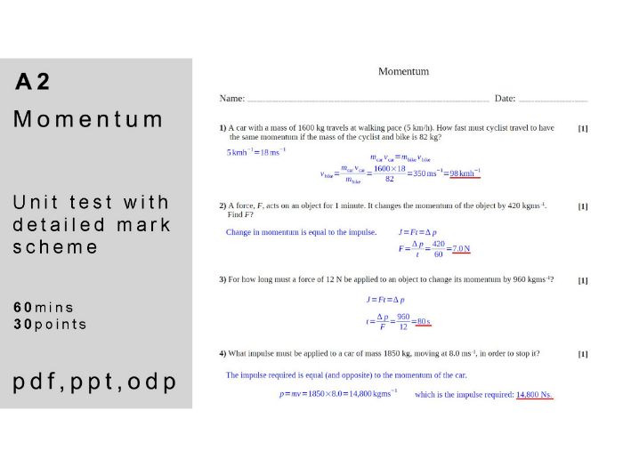 IB physics: A.2 - Momentum. Unit Test.