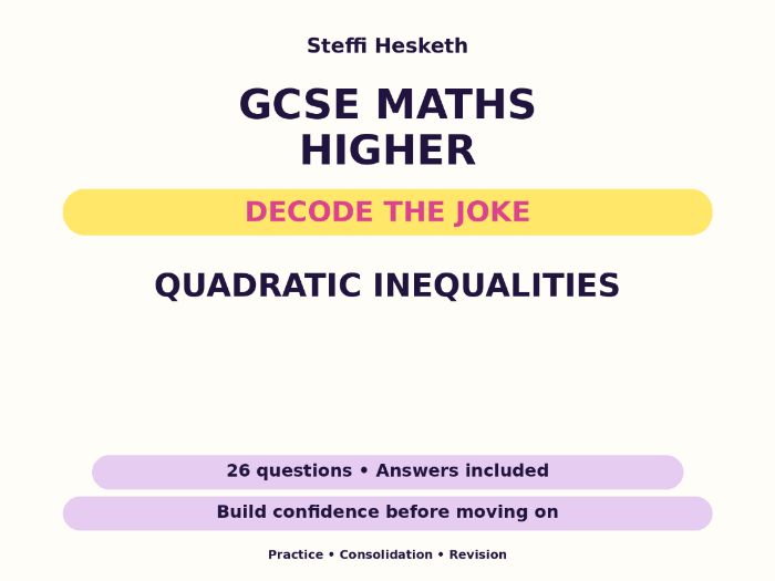 Quadratic Inequalities | GCSE Decode the Joke + Answers