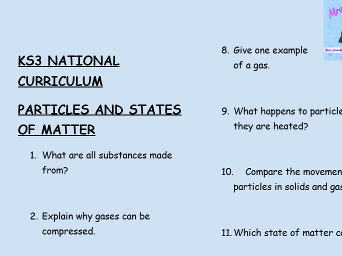 KS3 Chemistry: Particles and States of Matter – 30 Question Retrieval Worksheet