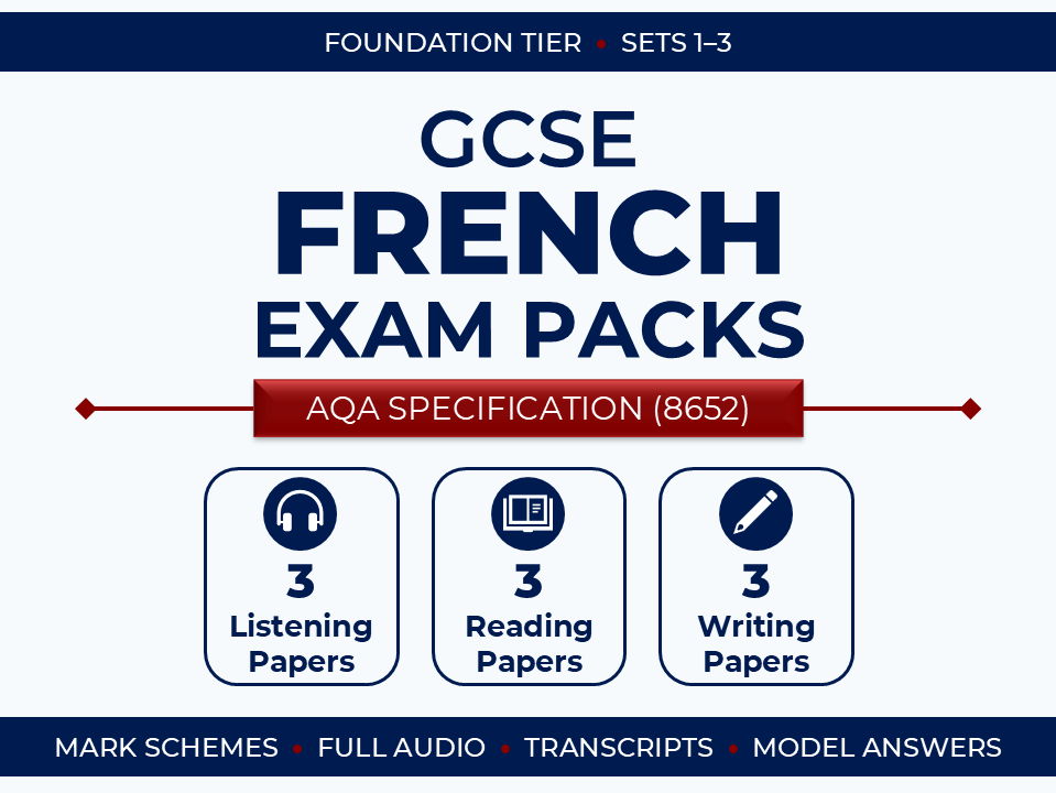 AQA GCSE French (2026) – Foundation Exam Pack Bundle (Sets 1-3)