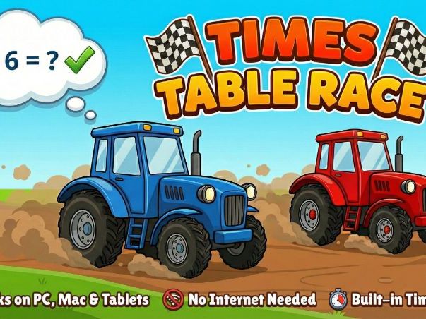 Tractor Math Race: Interactive Multiplication Game (HTML5)