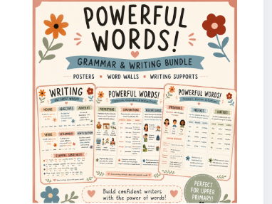 Boho Pastel Writing Display Posters Bundle | Parts of Speech, Grammar & Sentence Structure |