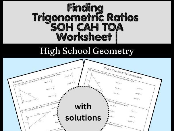 Finding Trigonometric Ratios SOH CAH TOA Worksheet | High School Geometry
