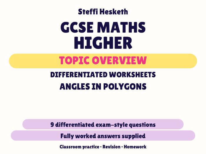 GCSE Higher Angles in Polygons | Topic Overview Differentiated Worksheet