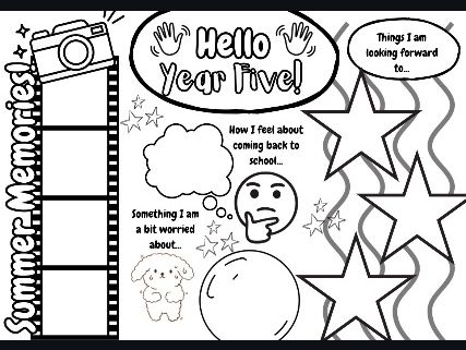 Hello New Class Placemat Worksheet | Summer Memories and Aspiration