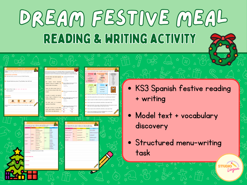 Spanish Christmas Reading & Writing Activity | KS3 MFL | Global Festive Menu + Model Text
