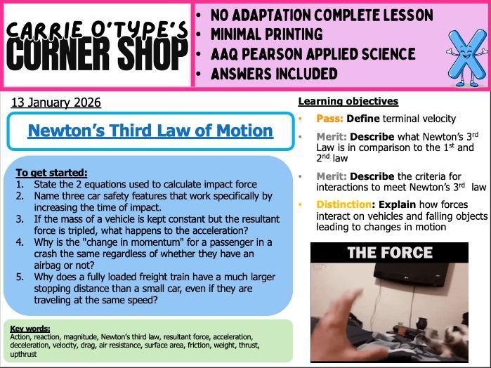 Newton's Third Law of Motion - AAQ Pearson Applied Science