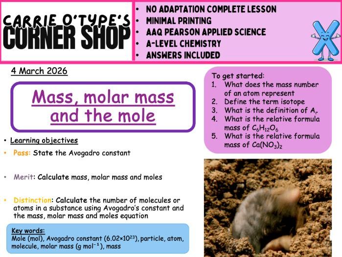 Mass and molar mass - AAQ Pearson Applied Science