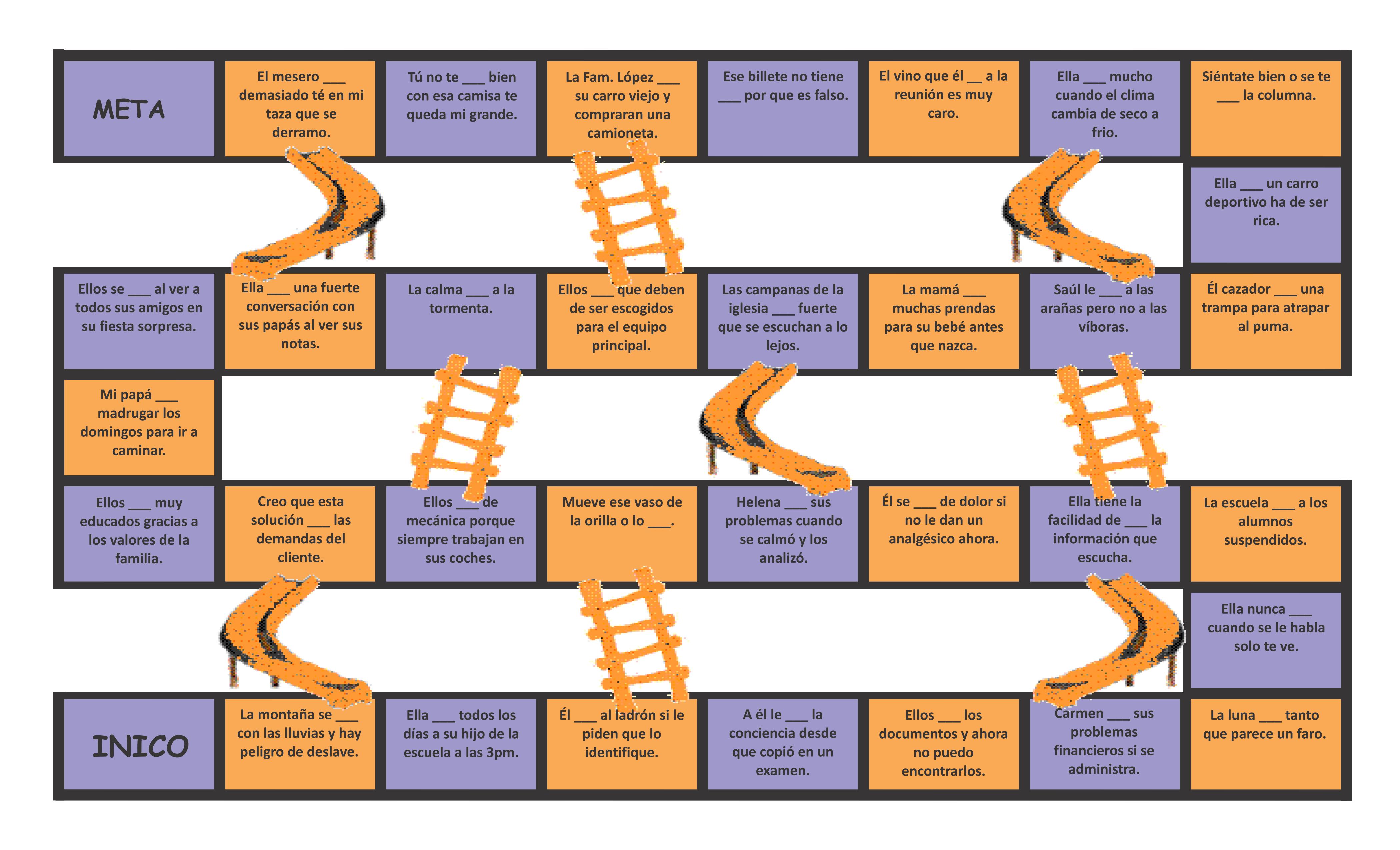 Verbs Start R, S, T, V, Y End ER Spanish Chutes and Ladders Board Game