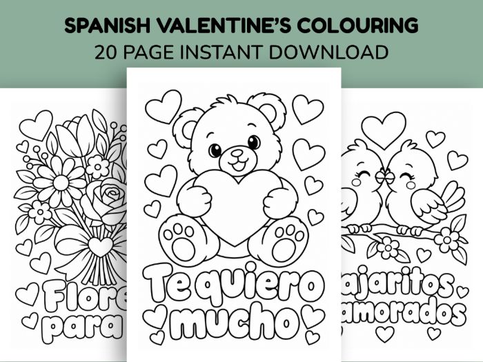 Spanish Valentine's Day Colouring Book – 20 Printable A4 Colouring Pages for Kids