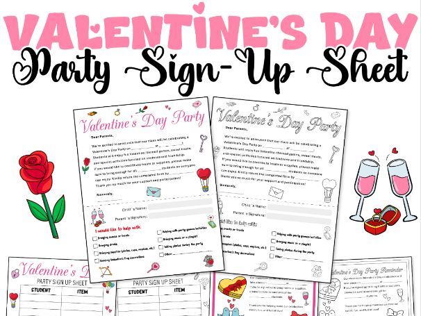 Valentine’s Day Party Sign Up Sheet for Classroom | Editable Parent Organizer
