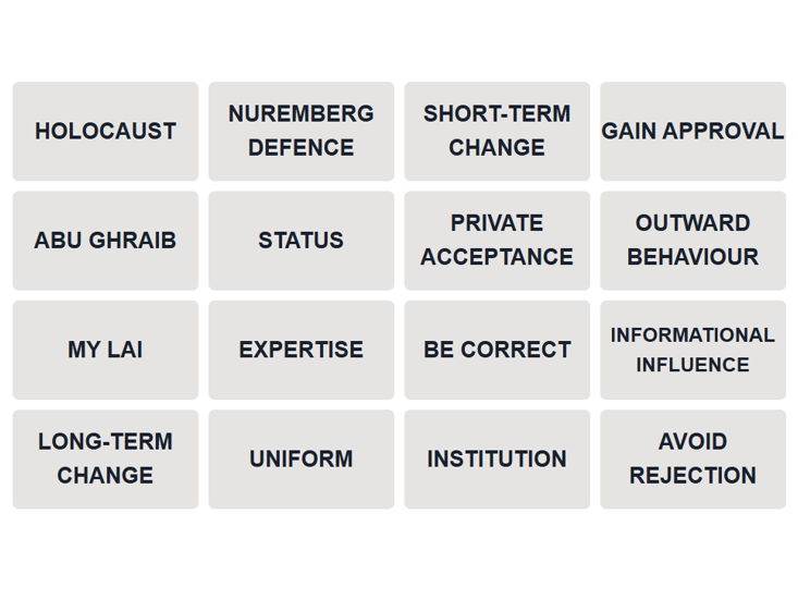 AQA Psychology Social Influence Connections Games (NEW SPEC)