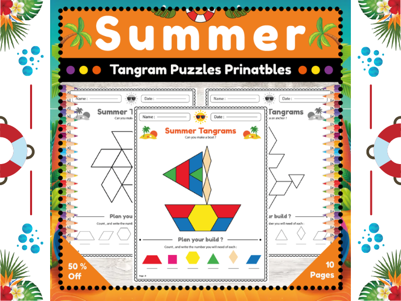 No Prep Summer Tangram Printables : End of Year Pattern Block Activities