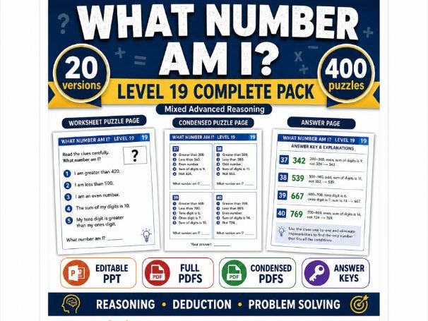 What Number Am I? Level 19: Mixed Advanced Reasoning | 20-Version Bundle
