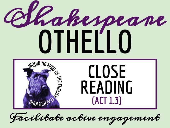 Othello Act 1 Scene 3 Close Reading Analysis Worksheet