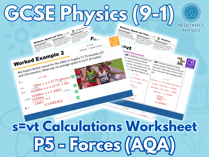 Distance = Speed x Time, s=vt - P5 SLOP Calculations Worksheet with Solutions