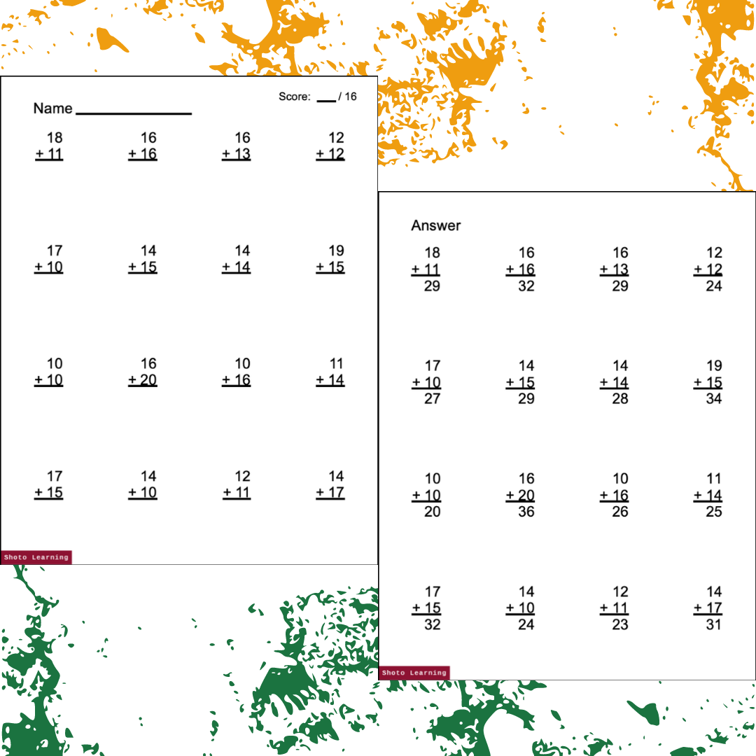 ADDITION Worksheets 1020 Vertical MATH Practice Problems Add Numbers