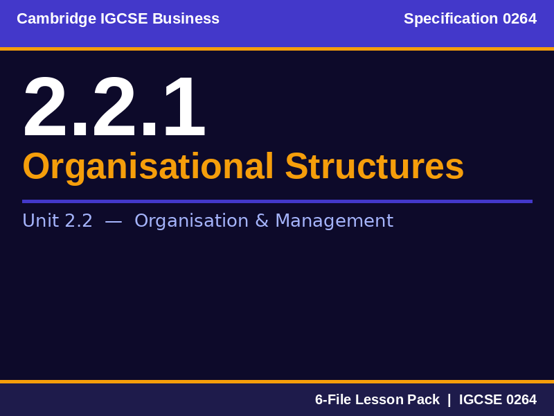 Cambridge IGCSE Business 0264 | 2.2.1 Organisational Structures | Lesson Pack