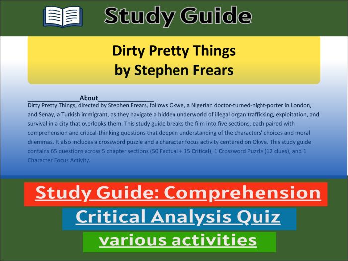 Study Guide for  Dirty Pretty Things  & Comprehension ����Vlogt