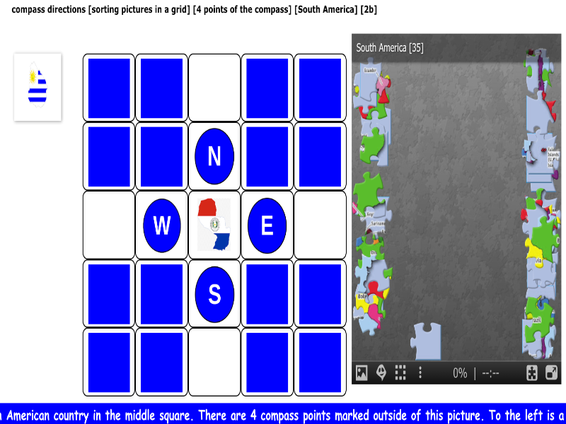 compass directions [sorting pictures in a grid] [4 points of the compass] [South America] [2b]