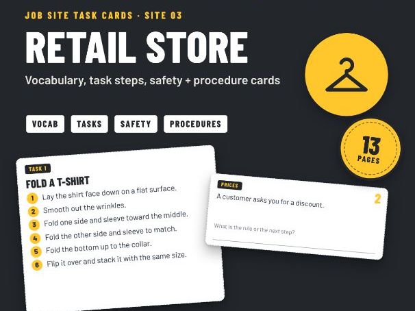Retail Shop Job Skills Task Cards: Shop Floor, Fitting Room and Till for SEND