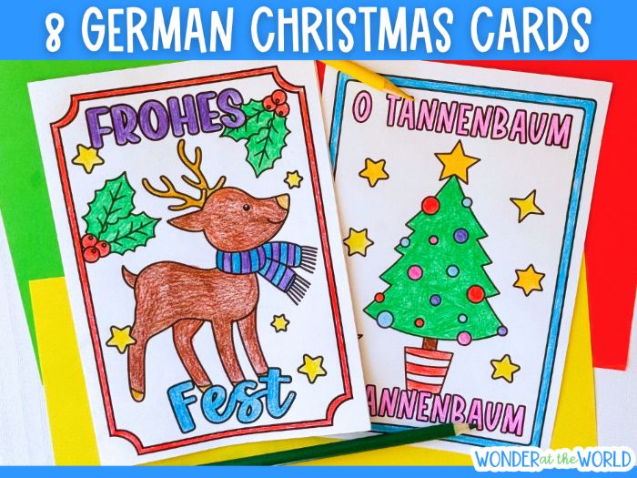 German Christmas cards to print colour and write Weihnachtskarten KS3 MFL