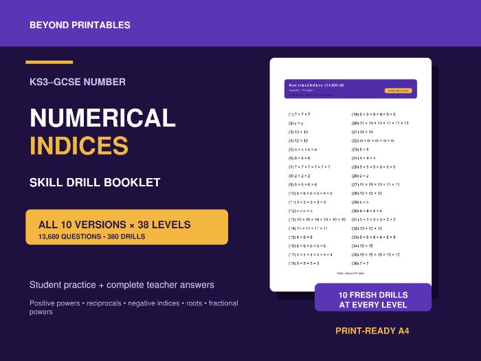 Numerical Indices | All 10 Versions | 380 Skill Drills | KS3 GCSE Maths