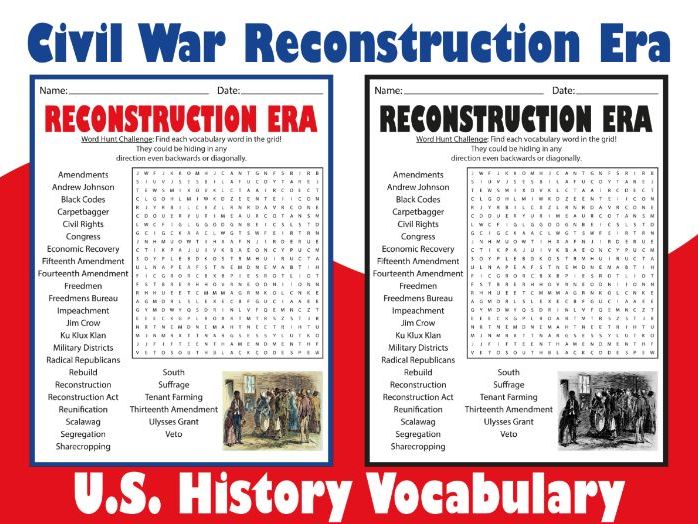Civil War Reconstruction Era Word Search Puzzle | U.S. History Vocabulary