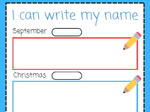 I can write my name progress sheet - EYFS Reception first day