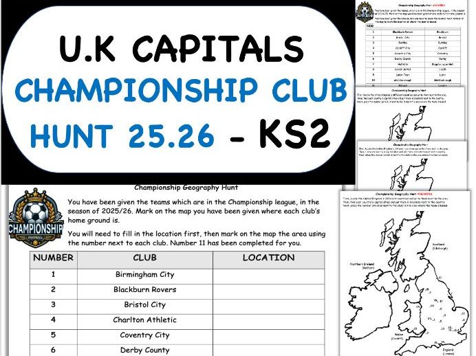 KS2 Geography - Championship Football Club Hunt (25.26 Season)